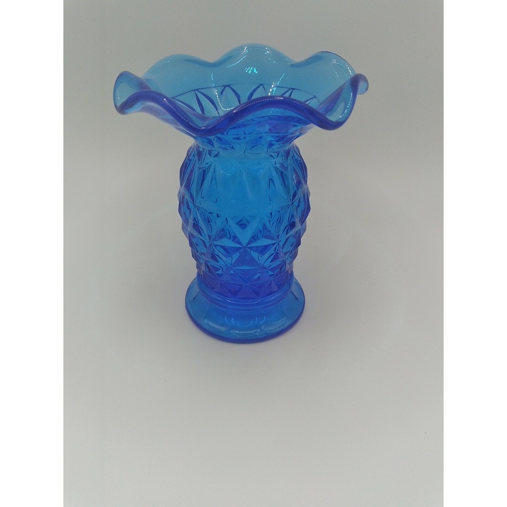 Vintage Blue Glass Fluted Vase